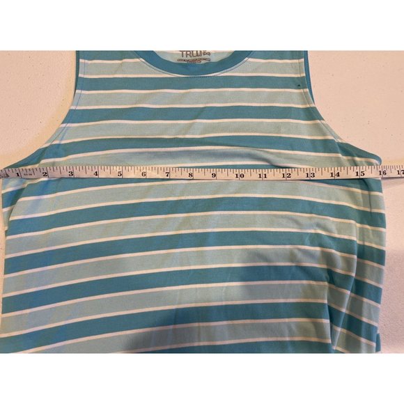 Time and Tru Women Striped Mini Dress Round Neck W/Pockets Aqua Spring Sz Small - Picture 8 of 11
